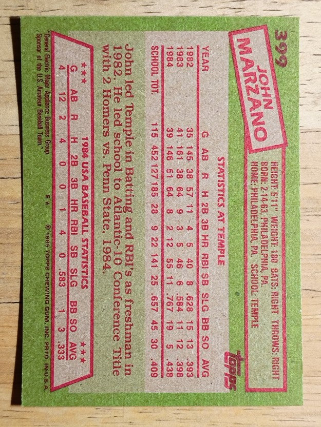 1985 Topps #399 John Marzano OLY RC