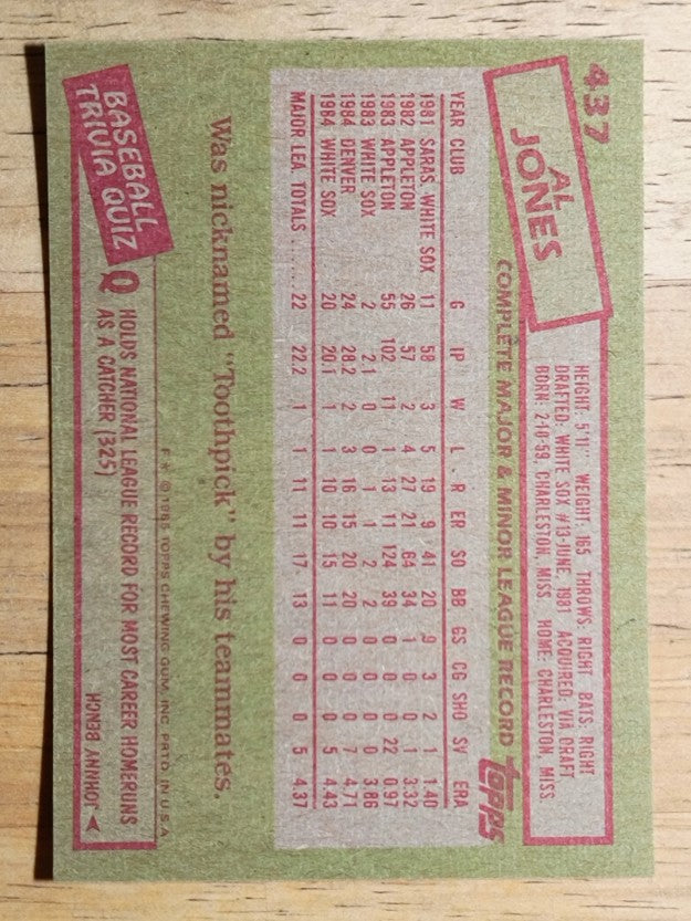 1985 Topps #437 Al Jones