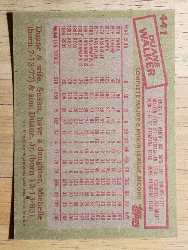 1985 Topps #441 Duane Walker