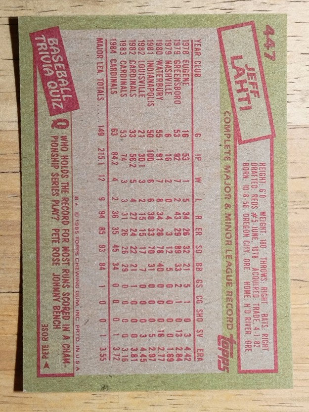 1985 Topps #447 Jeff Lahti