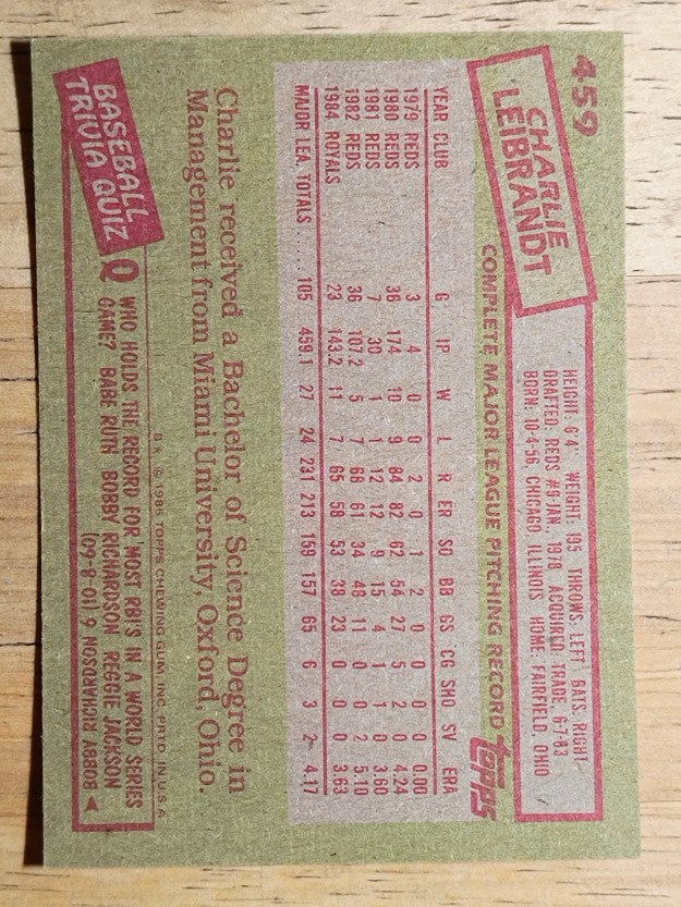 1985 Topps #459 Charlie Leibrandt