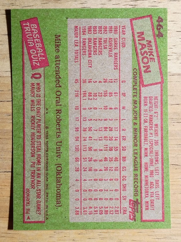 1985 Topps #464 Mike Mason RC