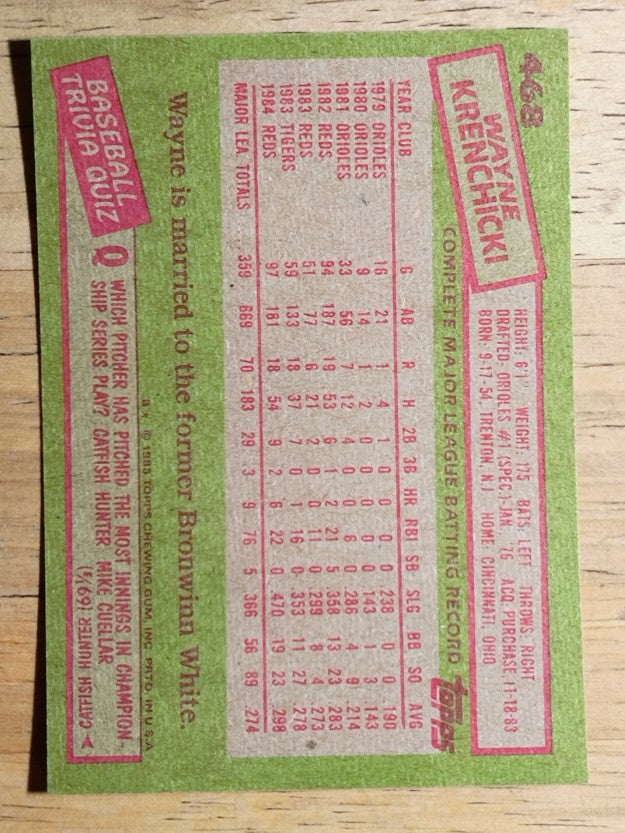 1985 Topps #468 Wayne Krenchicki