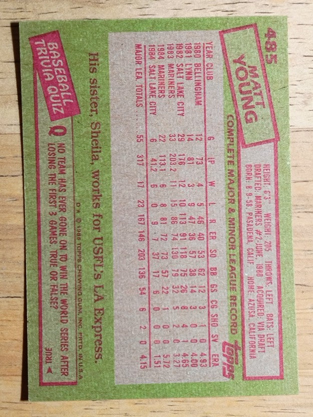 1985 Topps #485 Matt Young