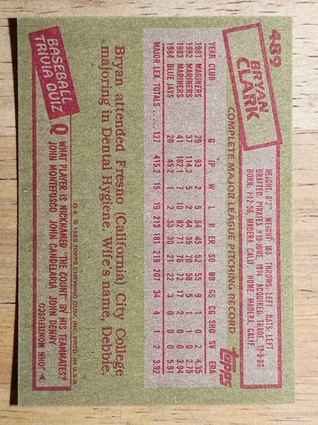 1985 Topps #489 Bryan Clark
