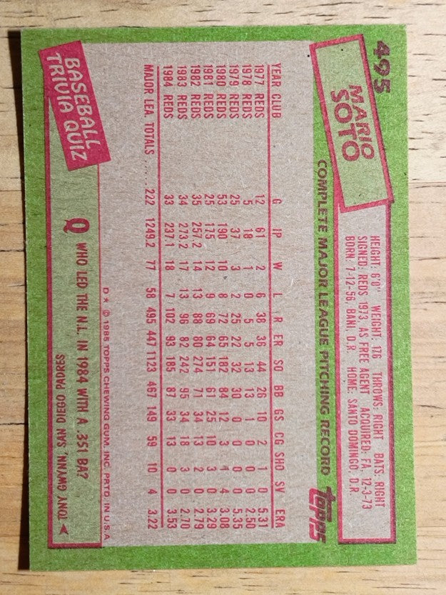 1985 Topps #495 Mario Soto