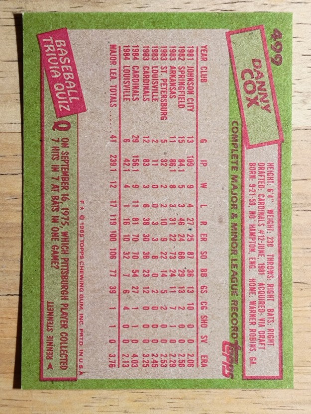 1985 Topps #499 Danny Cox