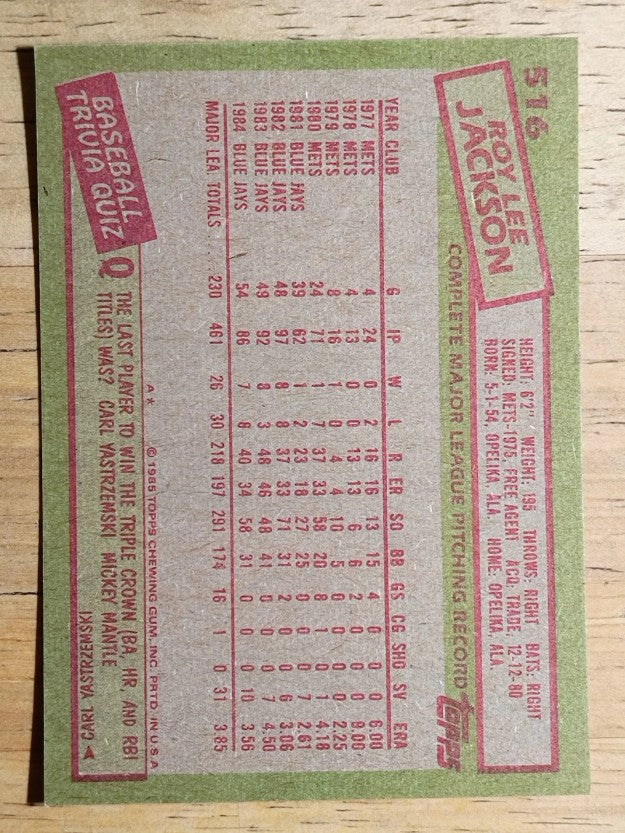 1985 Topps #516 Roy Lee Jackson