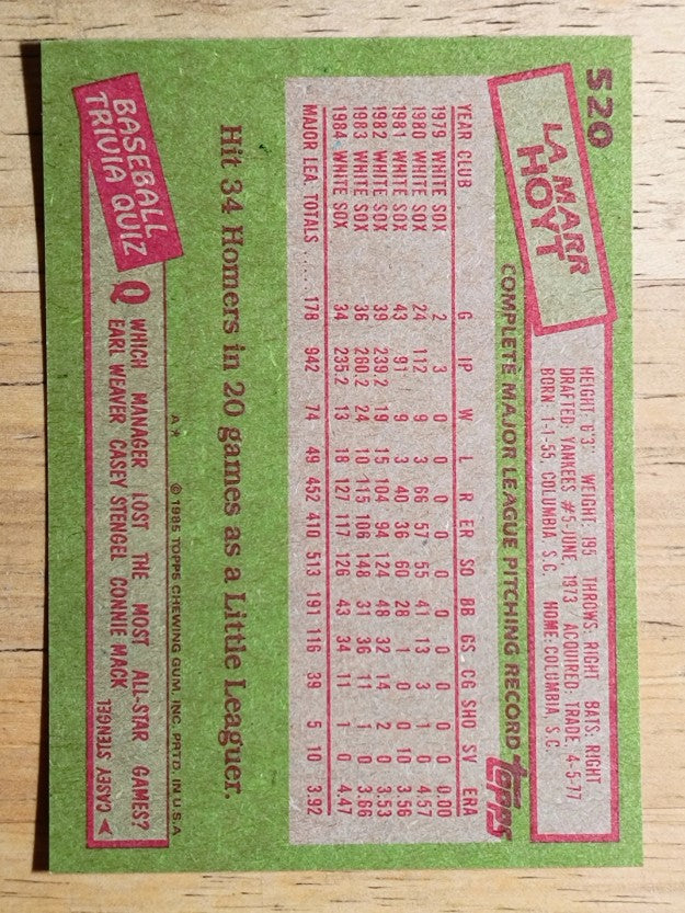 1985 Topps #520 LaMarr Hoyt