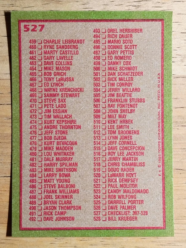 1985 Topps #527 Checklist: 397-528