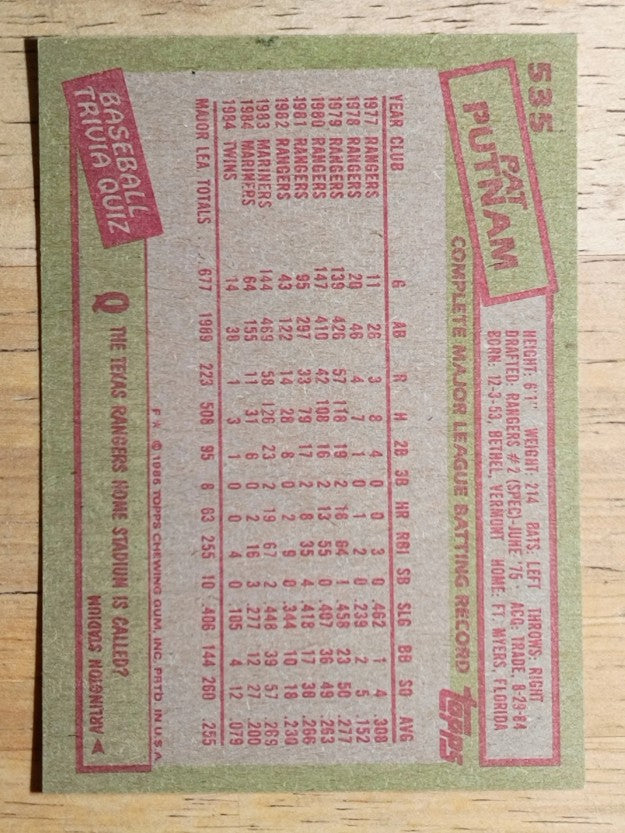 1985 Topps #535 Pat Putnam