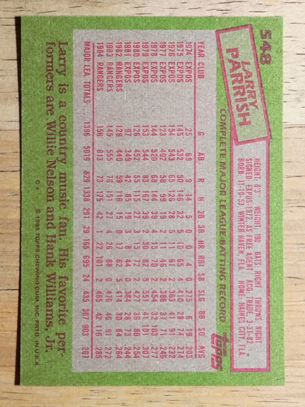 1985 Topps #548 Larry Parrish