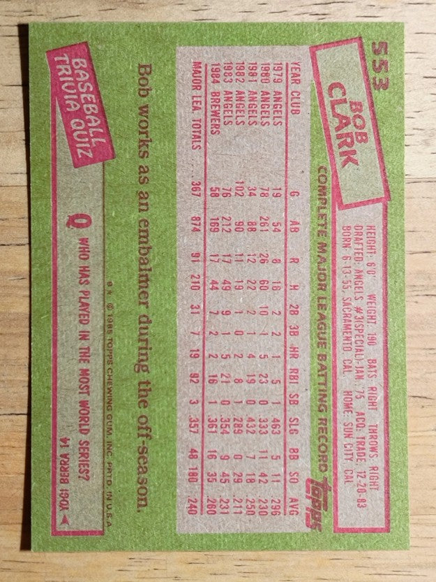 1985 Topps #553 Bob Clark