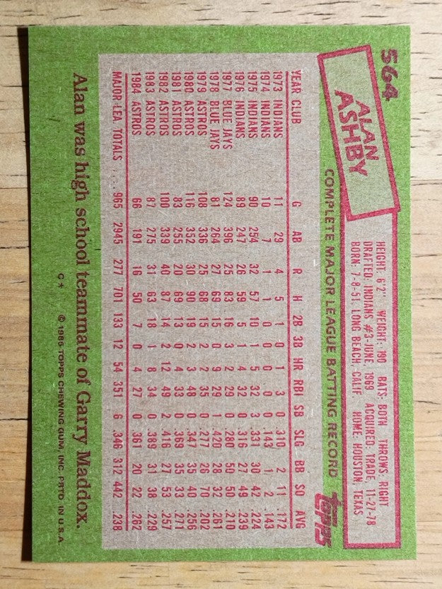 1985 Topps #564 Alan Ashby