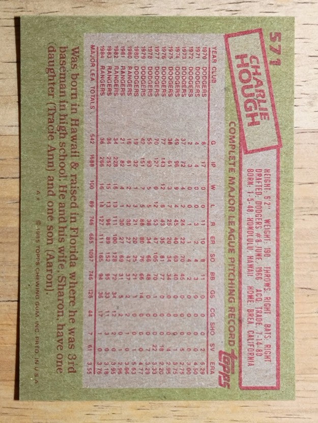1985 Topps #571 Charlie Hough