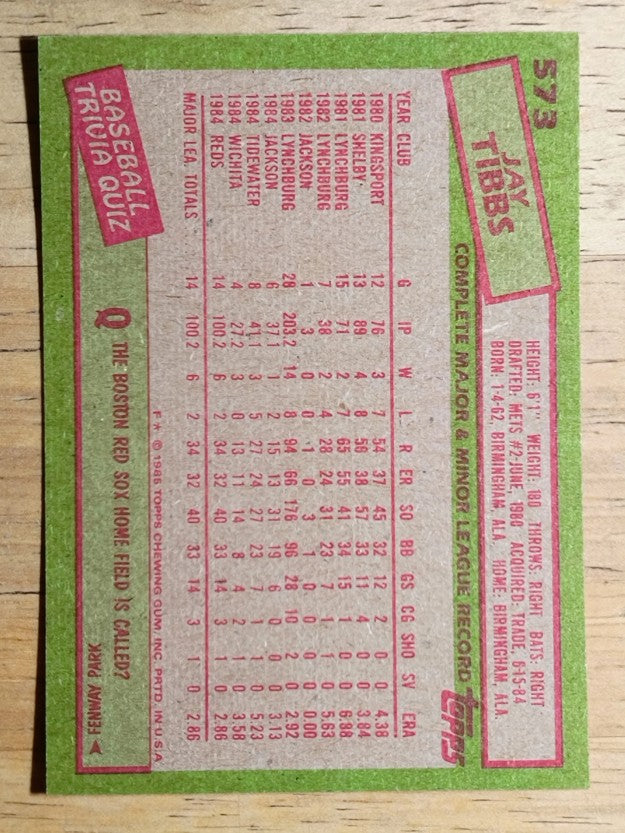 1985 Topps #573 Jay Tibbs