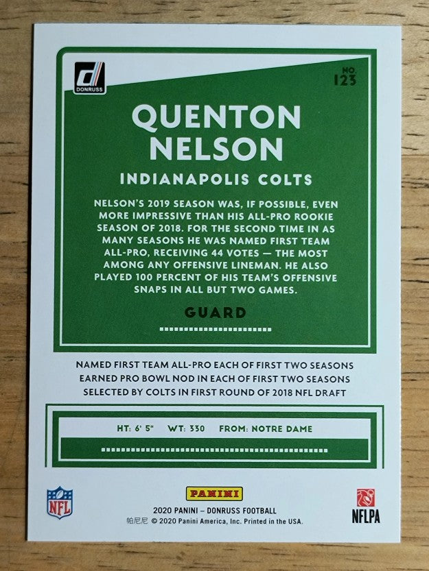 2020 Donruss #123 Quenton Nelson