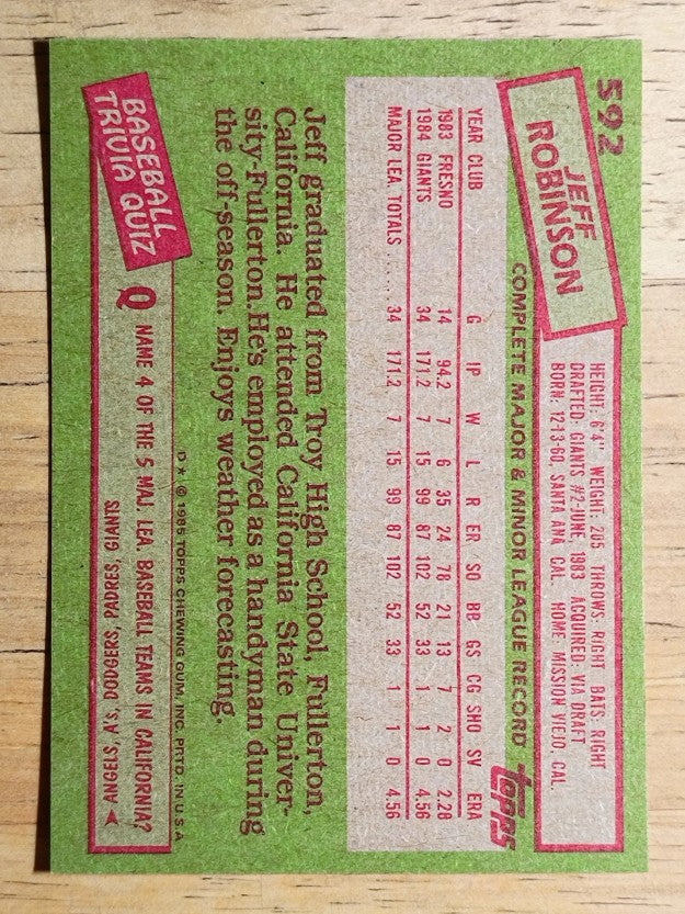 1985 Topps #592 Jeff D. Robinson