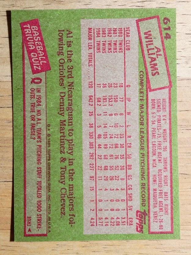 1985 Topps #614 Al Williams