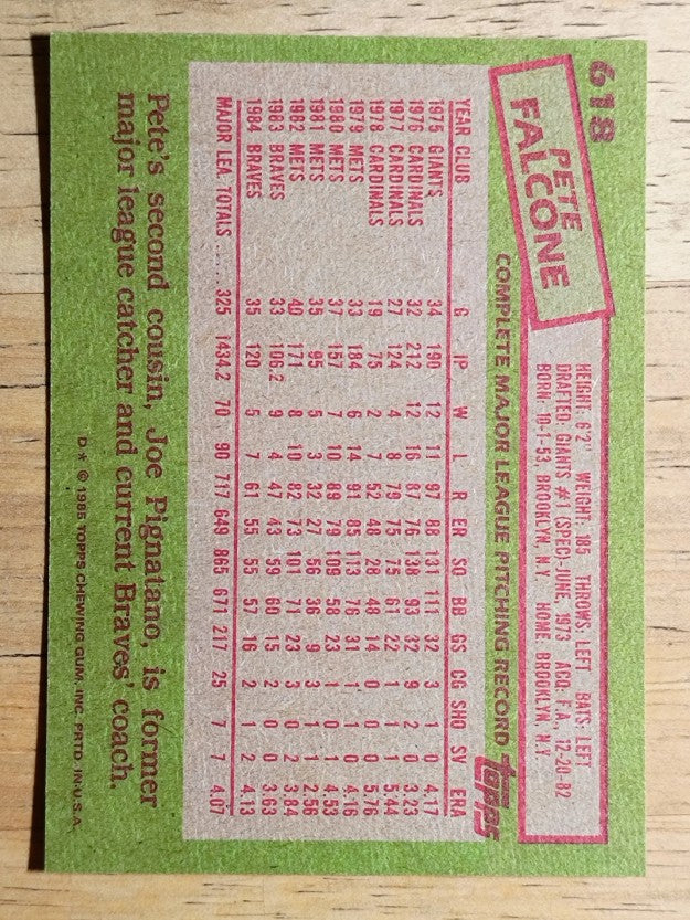 1985 Topps #618 Pete Falcone