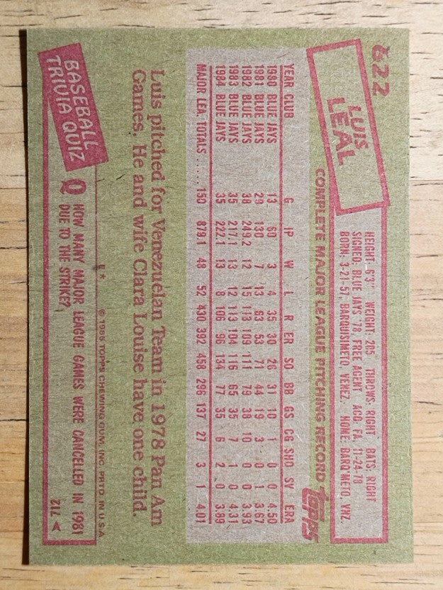 1985 Topps #622 Luis Leal