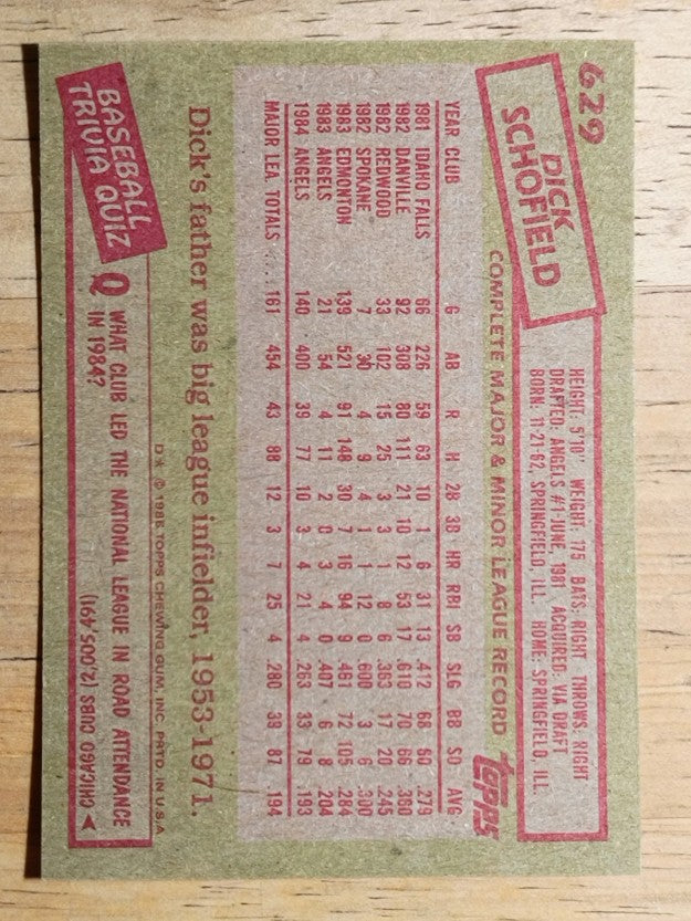 1985 Topps #629 Dick Schofield