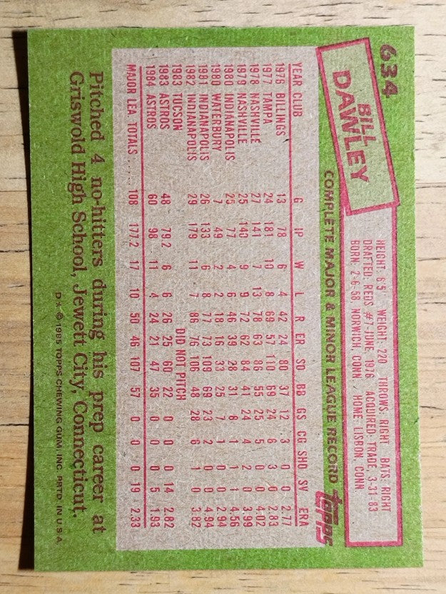 1985 Topps #634 Bill Dawley