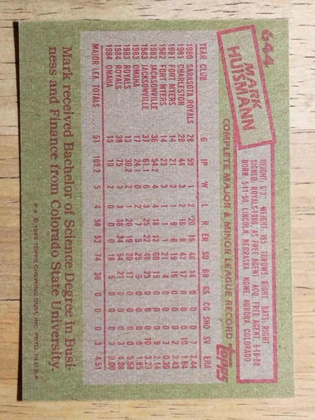 1985 Topps #644 Mark Huismann