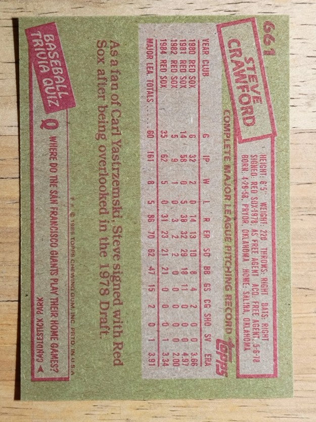 1985 Topps #661 Steve Crawford