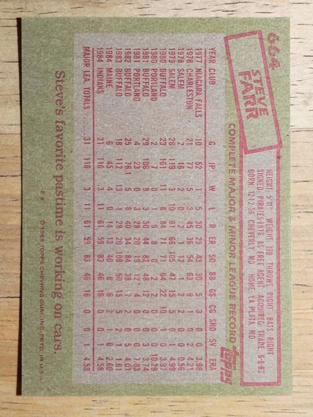 1985 Topps #664 Steve Farr RC