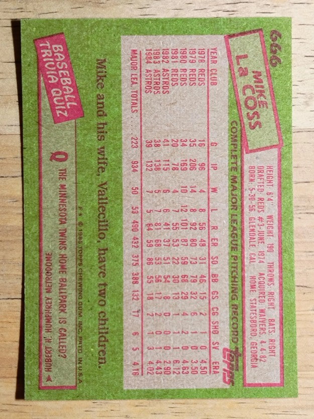 1985 Topps #666 Mike LaCoss