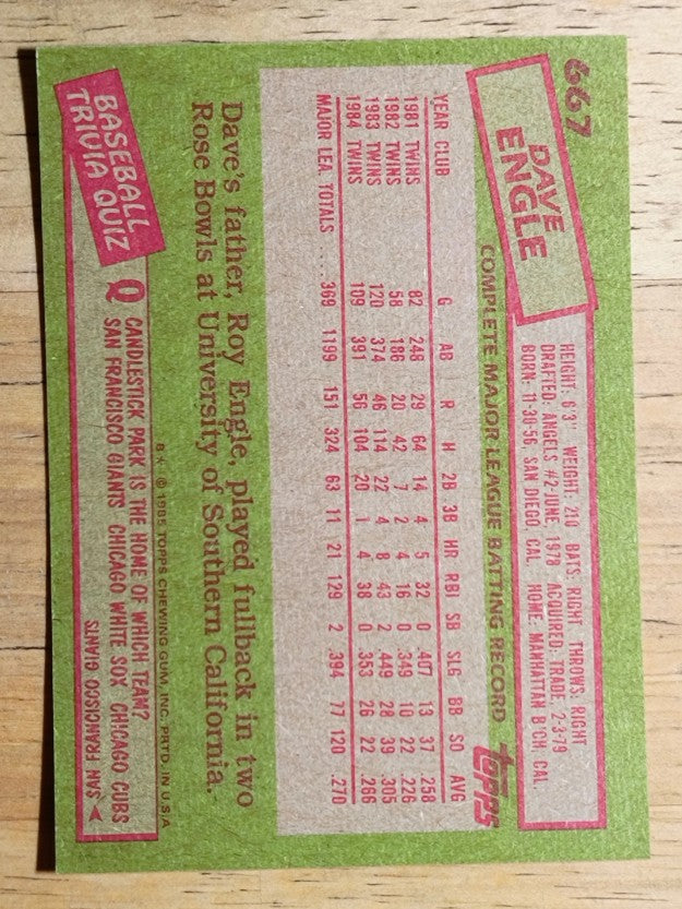 1985 Topps #667 Dave Engle