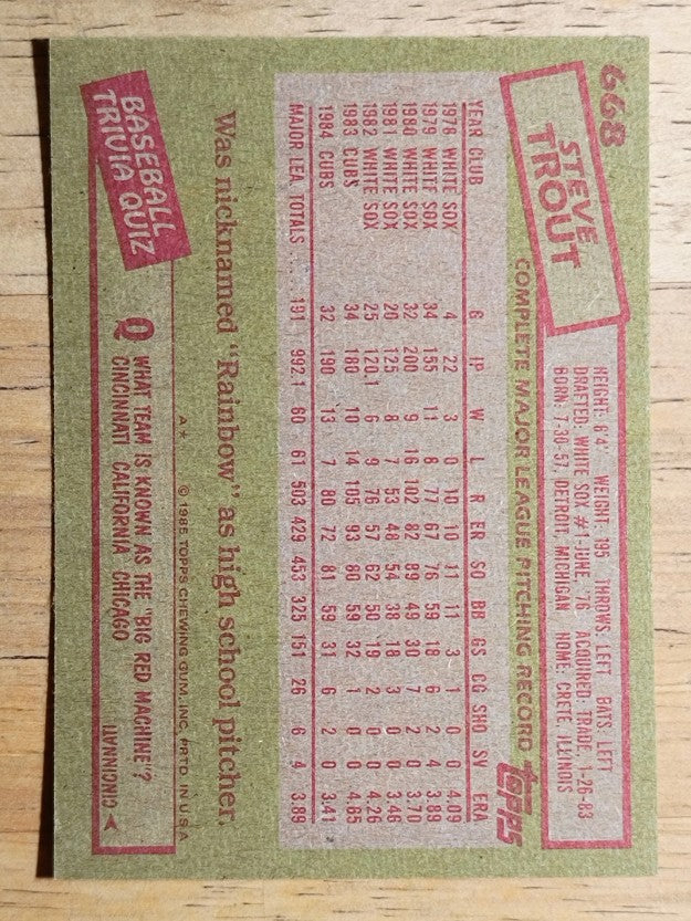 1985 Topps #668 Steve Trout