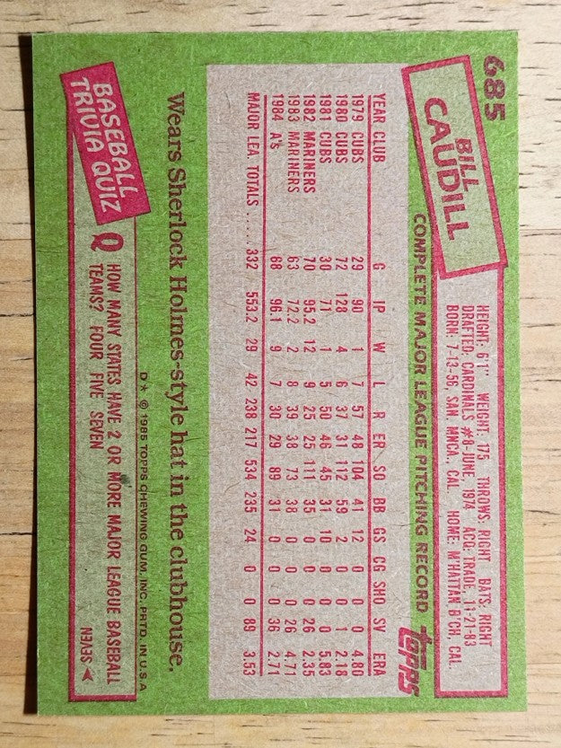 1985 Topps #685 Bill Caudill