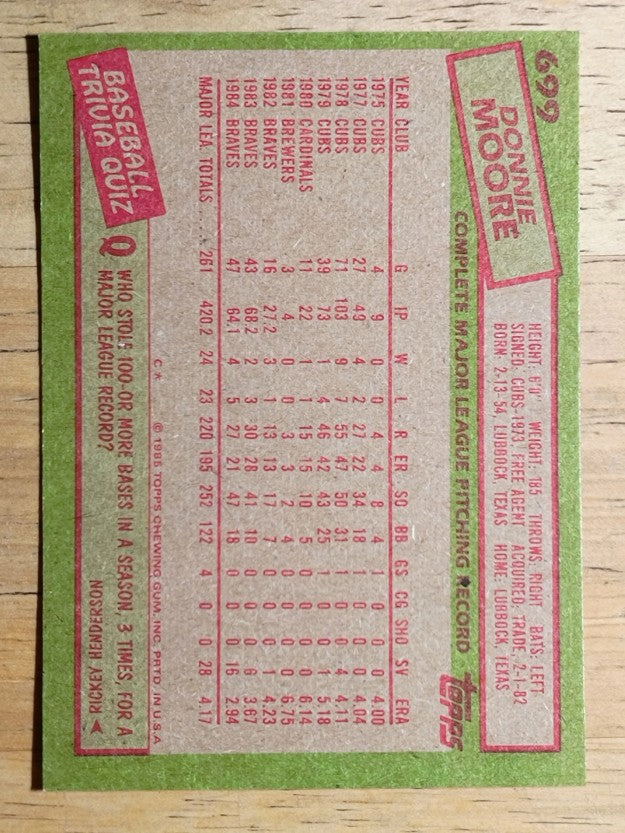 1985 Topps #699 Donnie Moore