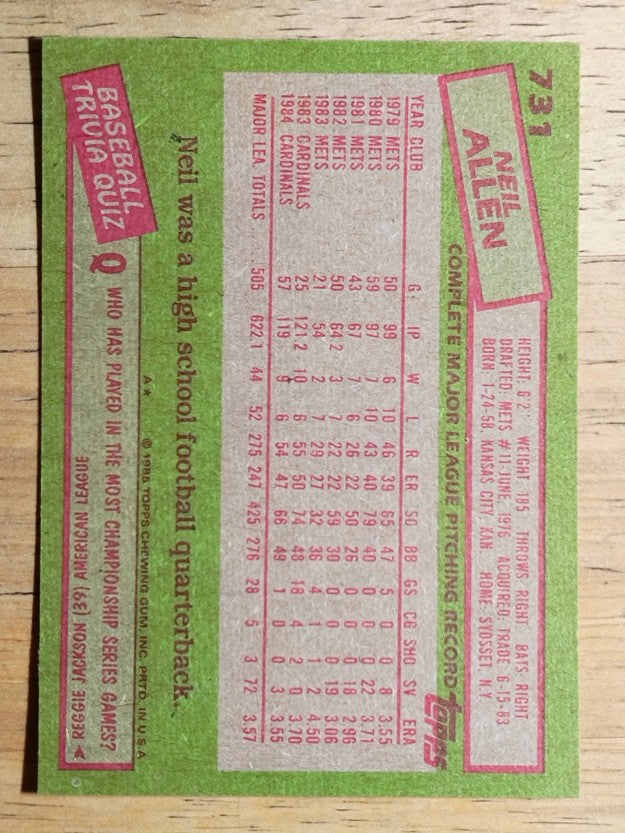 1985 Topps #731 Neil Allen