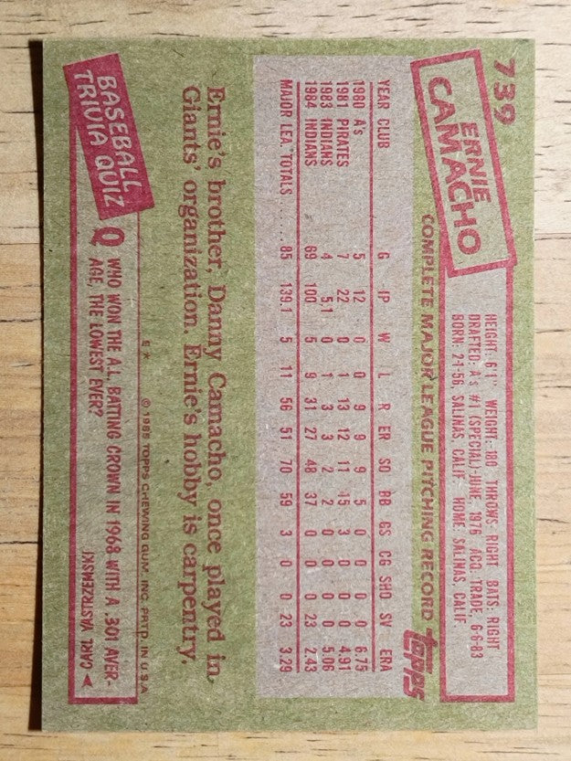 1985 Topps #739 Ernie Camacho