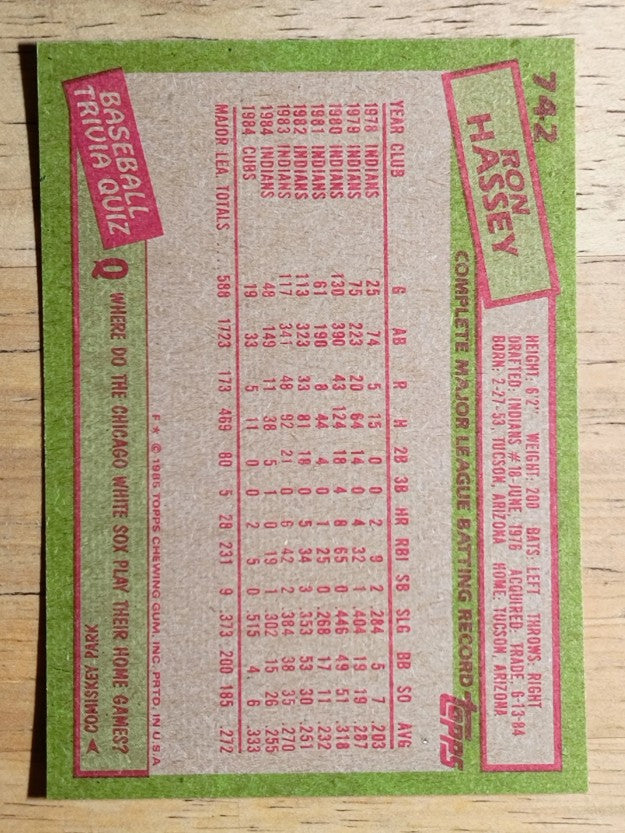 1985 Topps #742 Ron Hassey