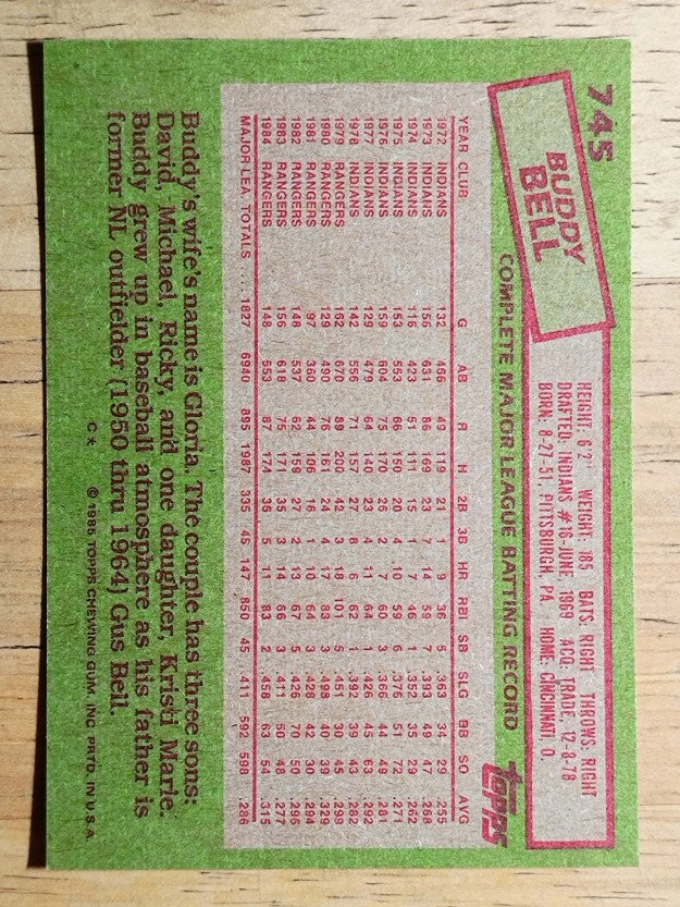 1985 Topps #745 Buddy Bell