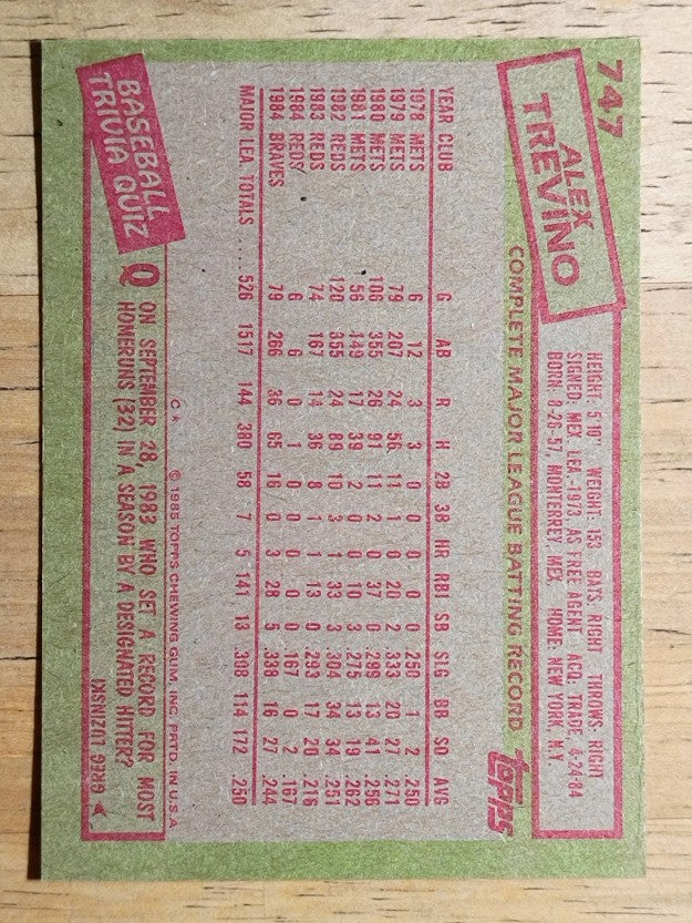 1985 Topps #747 Alex Trevino