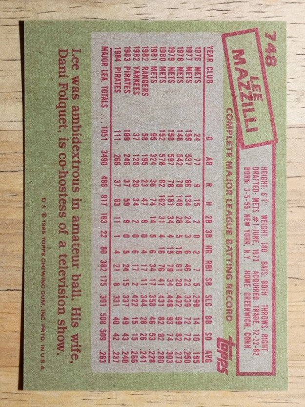 1985 Topps #748 Lee Mazzilli