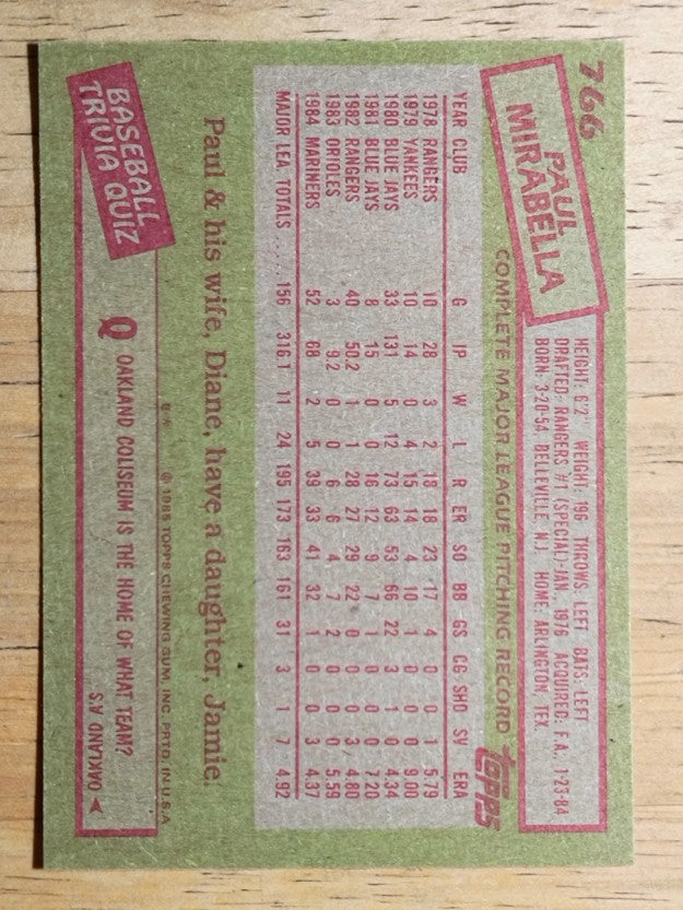 1985 Topps #766 Paul Mirabella