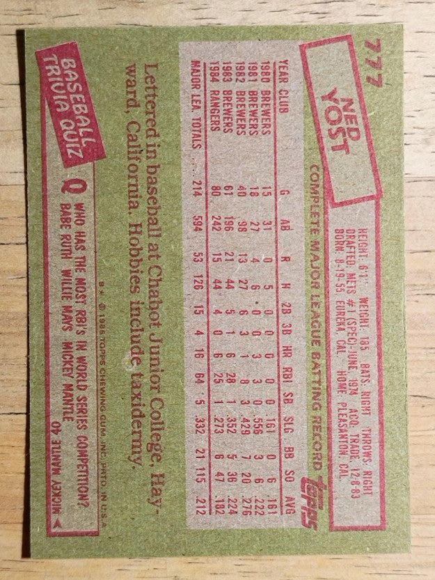 1985 Topps #777 Ned Yost