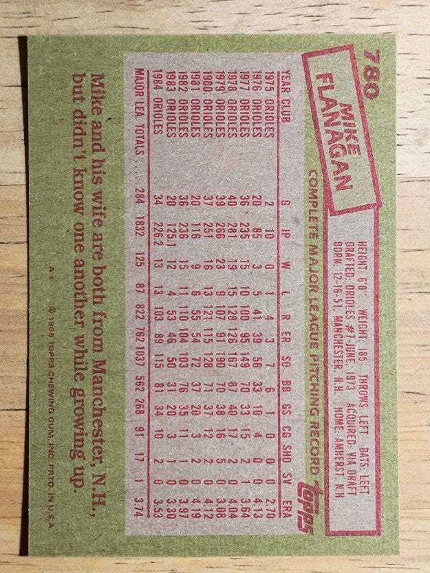 1985 Topps #780 Mike Flanagan