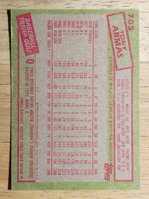1985 Topps #785 Tony Armas