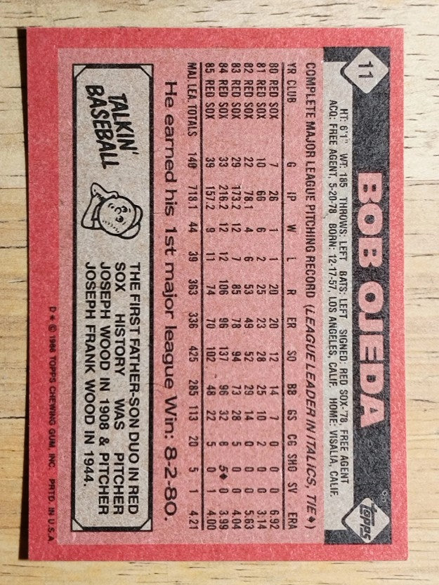 1986 Topps #11 Bob Ojeda