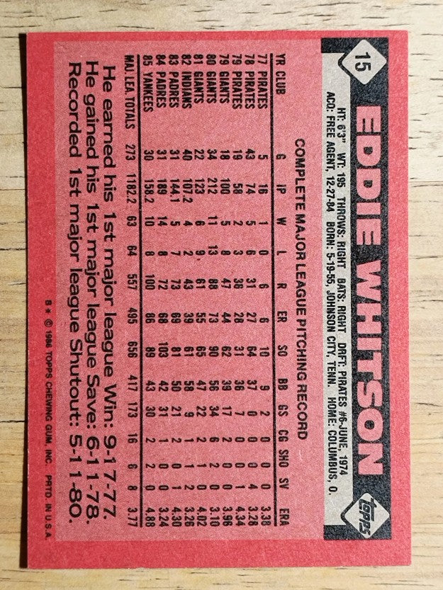 1986 Topps #15 Eddie Whitson