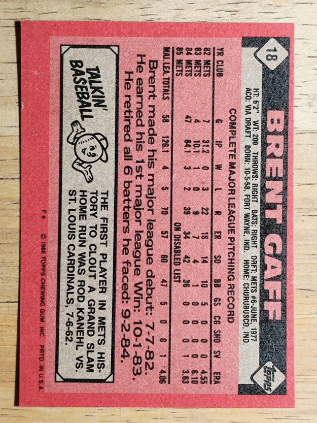 1986 Topps #18 Brent Gaff