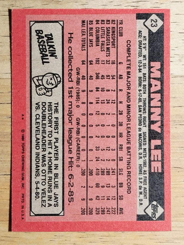 1986 Topps #23 Manuel Lee RC
