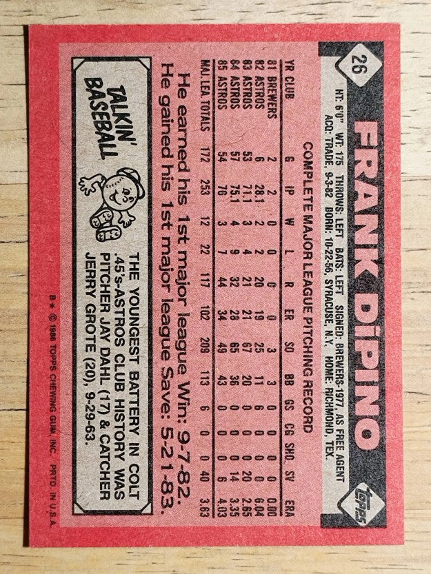 1986 Topps #26 Frank DiPino